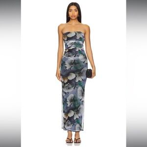 REVOLVE Strapless Floral Dress in Blue and Green